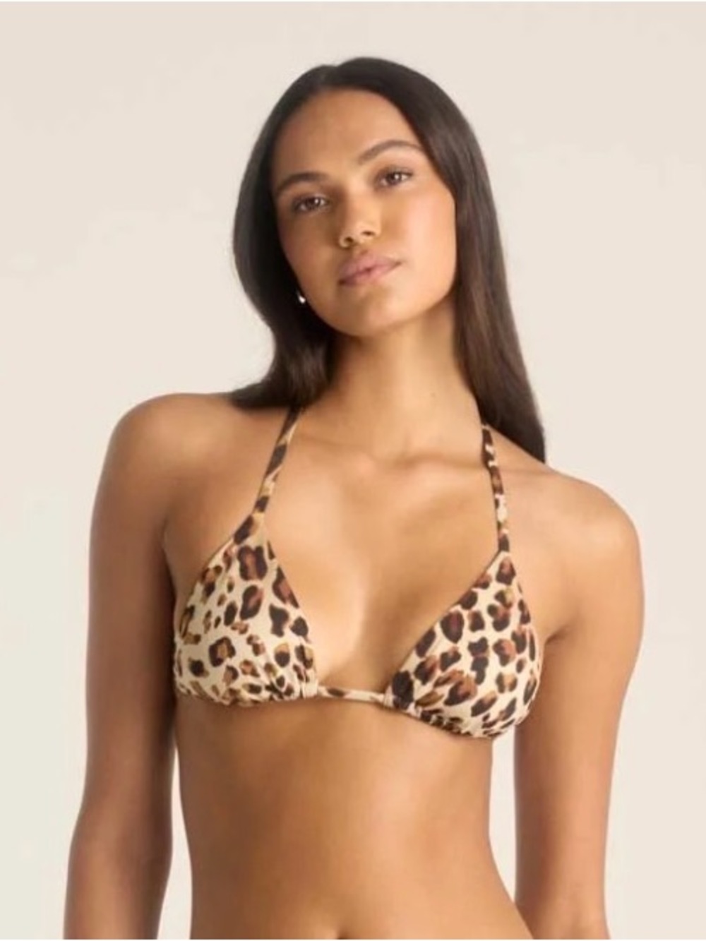 Vitamin A Leopard Print Triangle Bikini Top in Tan and Brown